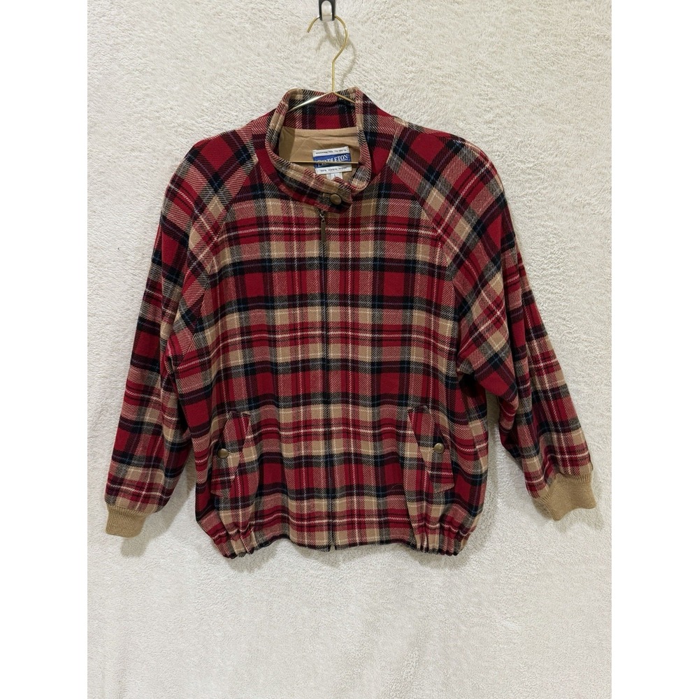 VTG Pendleton Red Plaid Bomber Jacket Men's L Full Zip 100% Wool Made in USA